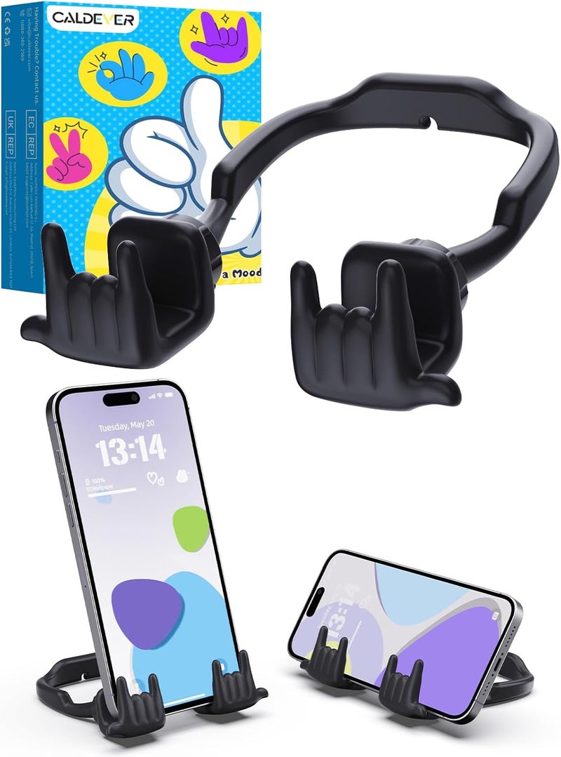 CALDEVER Stocking Stuffers for Teen Boys Girls Gifts Cell Phone Stand Upgrade Adjustable Rock on Lazy Phone Stand for Desk Cool Funny Gadget Gifts for Christmas Adult Men Women Wife 1Pack Black - Image 1